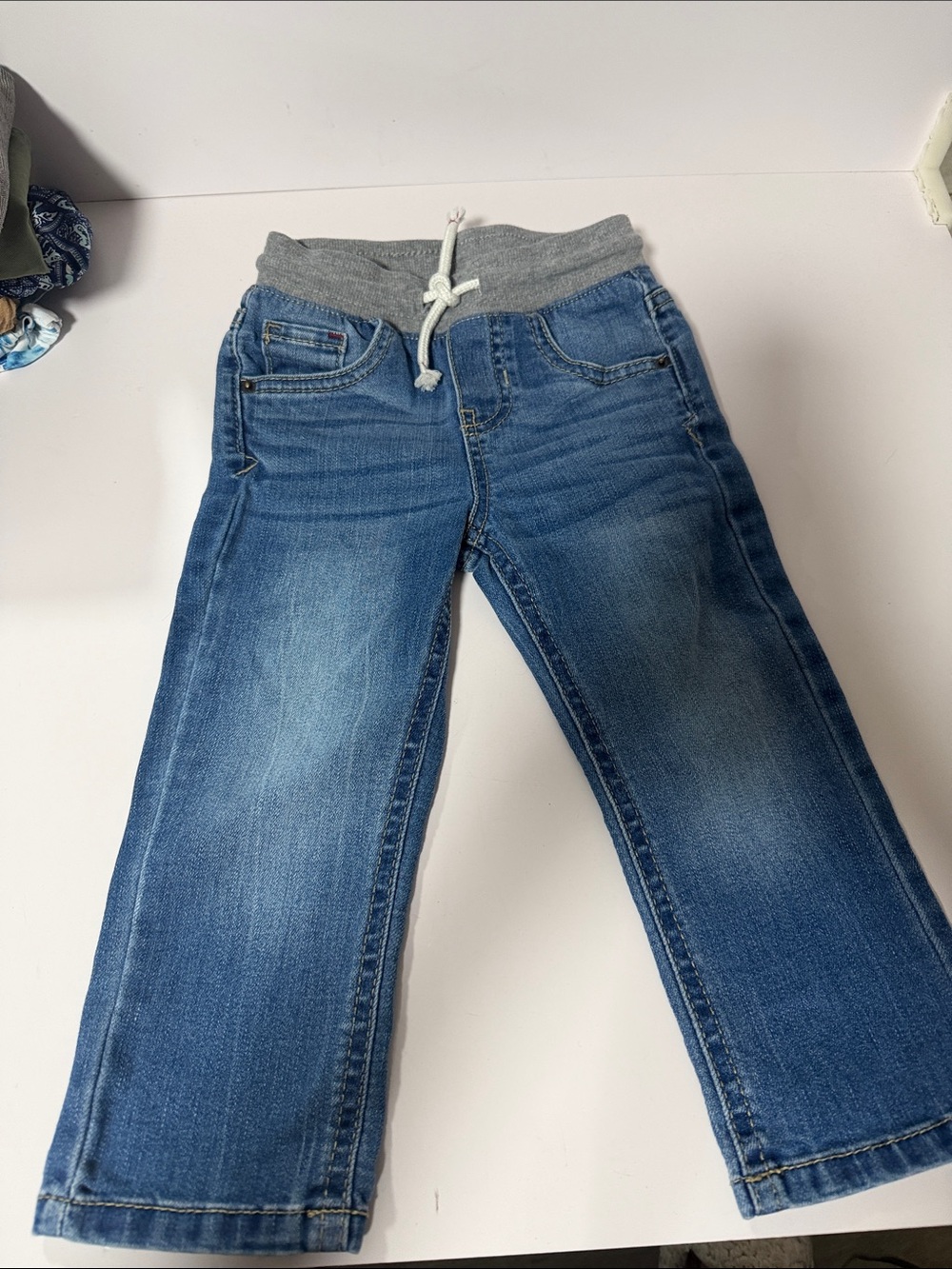 Cat & Jack Blue Denim Jogger Pants with Gray Waistband